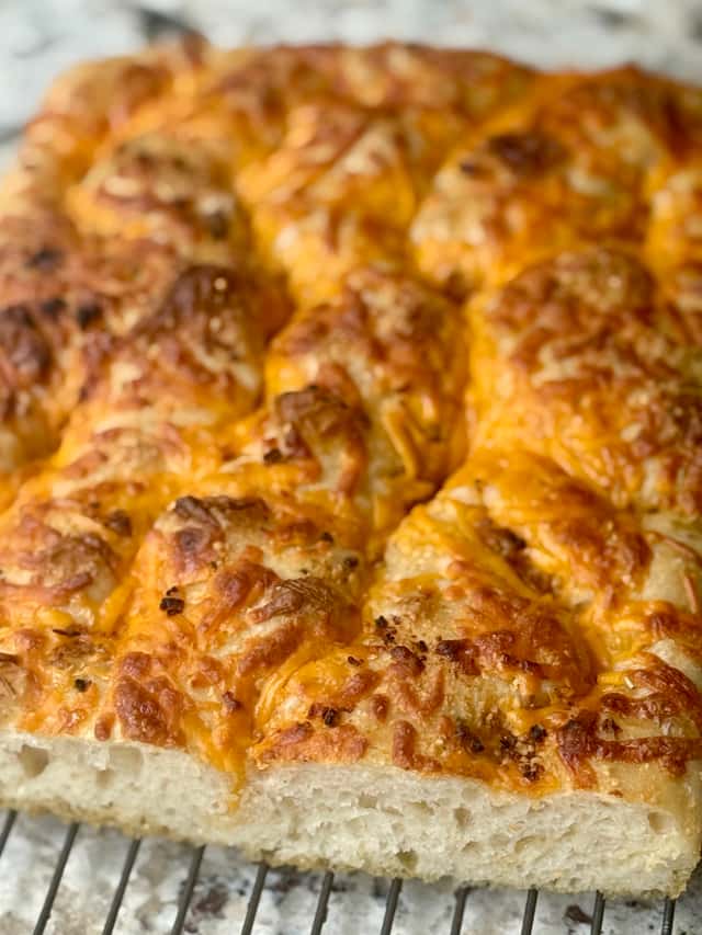 Cheesy Garlic Sourdough Focaccia
